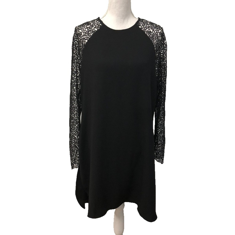 Anne Fontaine Tunic Blouse Womens 14 46 Black Lace Sleeve Dark Fairy Whimsigoth